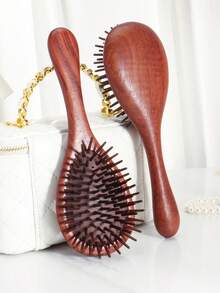 1支天然檀香木气垫按摩发梳，柔软气垫设计，可按摩头皮，长发女士居家使用，返校季、旅行度假必备，女士美发配件，梳子，边缘梳，梳子，解结梳，球形梳，迷你发梳套装，木梳，发梳套装，梳子，发梳，理发师，美发设备，发型，美发，发梳，发梳套装，梳子，卷发梳，解结梳，女士发梳，理发师配件，理发店，美发设备 - 鏽棕色 - 查看 6