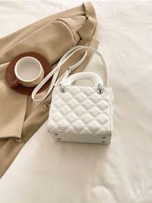 Fashionable New Women's Handbag, Solid Color Minimalist PU Leather Small Square Bag, Elegant & Chic, Suitable For Dates, Shopping, Versatile, Comes With Bow & Pearl Charm, Perfect Gift For Girlfriend, Fits Wallet, Shopping, Young Women, College Students, Office Ladies. Suitable For Office, University, Work, Business, Commuting, Outdoor Activities, Travel And Excursions - White - View 9