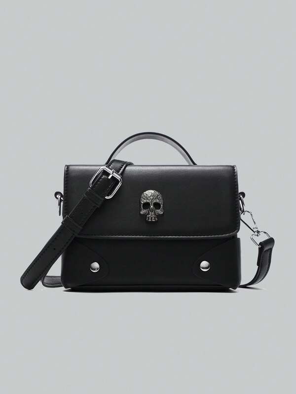 peach tree Bolsa de mensajero impermeable de PU con diseño de calavera, bolso bandolera, bolso de hombro, bolso cuadrado pequeño, adecuado para viajes de negocios