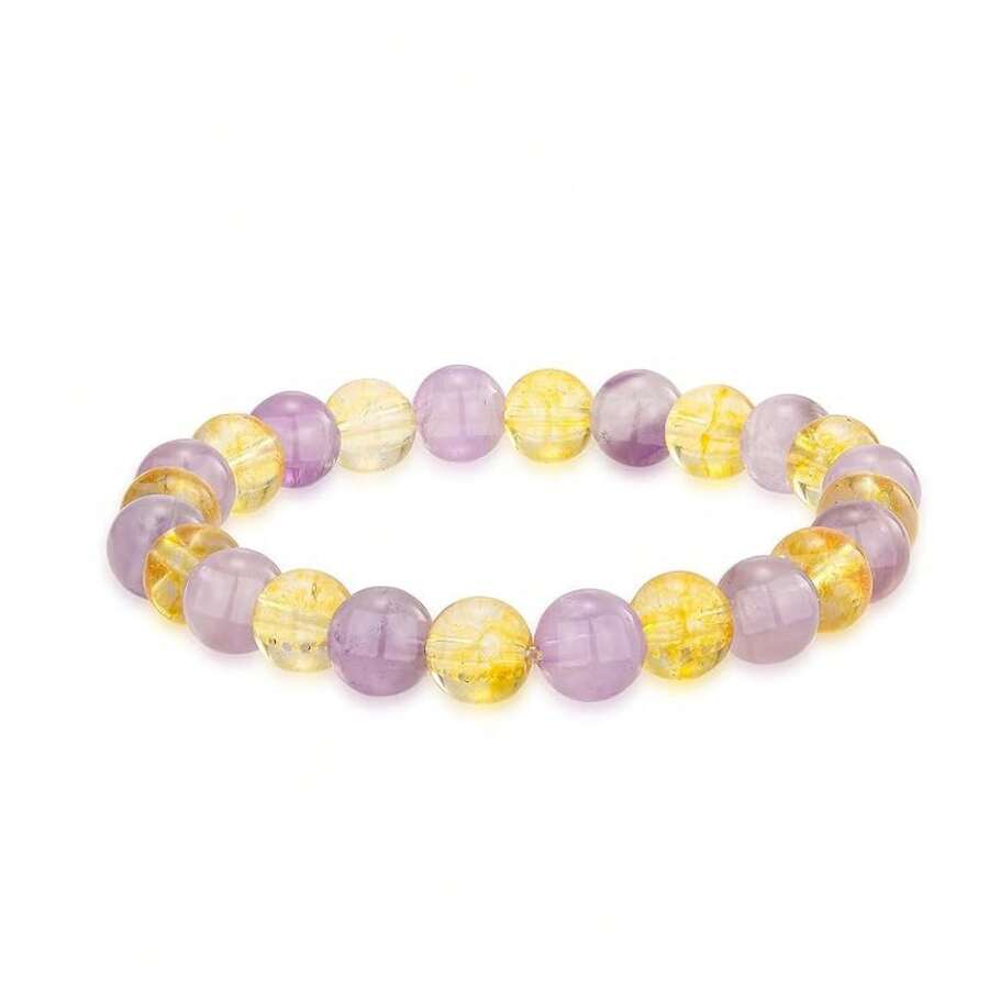 Vibe Green Jade Bracelet - Healing Wealth Bracelet - Jade Beaded Bracelet Women Men - Bring Good Luck Prosperity And Emotional Balance - Adjustable Size - 黃水晶,紫水晶 - 查看 1