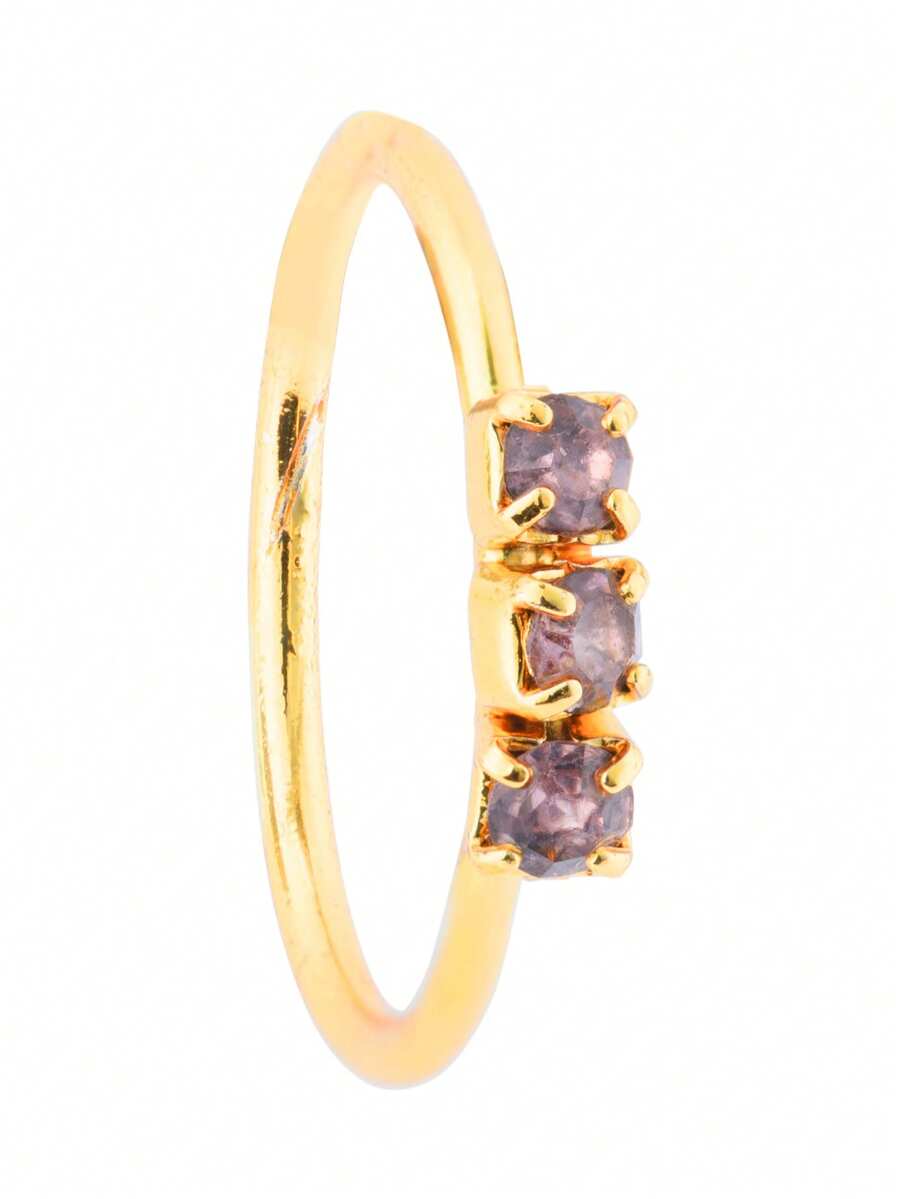 1PC Gold Nose Ring Hoop 3 Stone Purple Piercing Body Piercing Ava's Accessory Box Jewellery - Gold - View 1