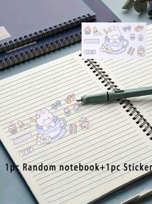 1 pièce Cahier à spirale avec stickers mignons de bande dessinée, cahier de voyage ligné à couverture rigide, bloc-notes mémo, carnet de croquis, thème entreprise/école, fournitures scolaires, rentrée scolaire