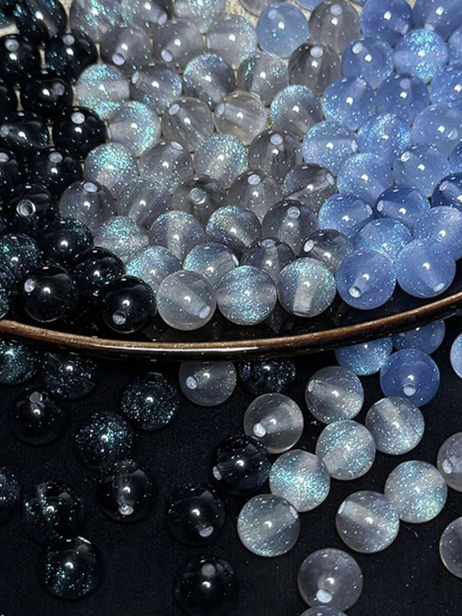 50pcs 8/10mm Dreamy Spring/Summer Galaxy Glitter Round Resin Beads, Suitable For Jewelry Making, Bracelets, Necklaces - Mother's Day DIY Craft Materials, Jewelry Making Beads