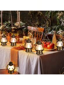12pcs Mini Lantern With Flickering LED Candle, Vintage Candle Light Hanging Decorative, For Centerpiece Halloween Western Party Christmas Tree Decorations - Gold - View 4
