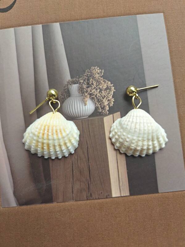 1 Pair Women's Ocean Series Earrings, Shell Pendant Earrings With Pearl