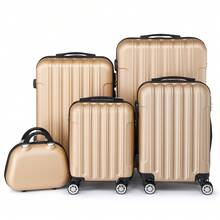 5 Piece Suitcase Set With Corner Protectors, 12/16/20/24/28 Inch Durable Hard Shell 360 Degree Spinner Wheels Large Capacity Multifunctional Lightweight Travel Suitcase - 豎橫金色 - 查看 2