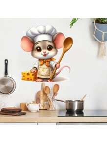Autocollants de cuisine/Autocollants de décoration Autocollants mignons de souris chef Autocollants imperméables et anti-poussière, 1 pièce en matériau PVC Autocollants amovibles et résistants à l'usure, convenant à la décoration de cuisine, de mur, de restaurant, Stickers muraux 15 x 15 cm, cadeaux d'anniversaire intéressants, cadeaux de remise des diplômes, donnez à votre maison un nouveau look