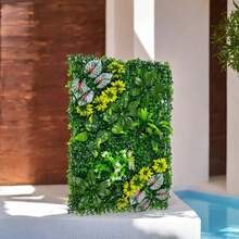 一件人造绿色植物墙饰，以草坪上的鲜花和橡树栅栏为特色。人造户外隐私围栏。人造花卉草坪围栏板，适用于室内/室外墙面装饰、圣诞节、房间墙面装饰、圣诞装饰品、摆件、礼品、花环、感恩节、家居装饰。 - 彩色 - 查看 10