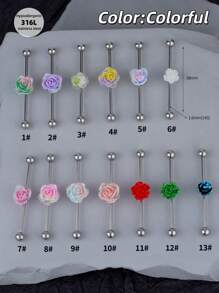 1 pieza Pendiente industrial de flor colorida y dulce con perla falsa, pendiente industrial de acero inoxidable con corazón rosa para mujer y hombre, piercing de cartílago y hélix, barra industrial de 38 mm (1 1/2 pulgadas) con lazo blanco para bodas, san valentín, navidad, fiestas, uso diario y salidas sociales