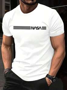 T-shirt à manches courtes col rond motif lettre décontracté pour hommes, été - Weiss - Voir 1