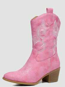 GLOBALWIN Women's Mid Calf The Western Cowgirl Boots Fashion Cowboy Boots For Women Chunky Low Heel Fall Boots Halloween Season - 粉色 - 查看 4