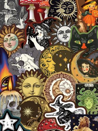 YWWBLD 50pcs Retro Art Occult Celestial Stickers PVC Gift Cartoon Decoration Scrapbook Laptop Luggage Guitar Water Cup Phone Case DIY Decal