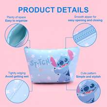 Miniso Portable Cosmetic Bag Cartoon Anime Stitch Toiletry Bag Lightweight Large Capacity Travel & Holiday Makeup Bag Foldable Cosmetic Pouch With Zipper - Blue - View 2