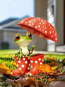 2D Flat, 1pc Cute Frog Holding Umbrella Acrylic Garden Stake, Garden Decor, Versatile Animal Themed Garden Art, Planters, Yard Acrylic Outdoor Decor, Summer Decor, Mother's Day Gift, Perfect Gift - Colorful - View 2