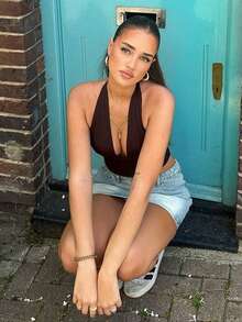 Women's Sleeveless Solid Color Backless V-Neck Sexy Tops For Vacation Travel, Festivals, Graduation Wear