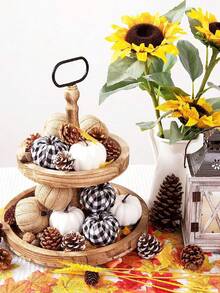 6 件 - 秋季装饰人造南瓜，用于装饰，白色假南瓜，格子布南瓜，用于秋收节感恩节万圣节婚礼的假南瓜装饰，用于家庭餐桌派对房间的粗麻布白色米色南瓜装饰，丰收装饰和展示，派对礼物南瓜，假植物