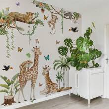 Tropical Animal Printed Wall Stickers, Giraffes, Leopards, Monkeys And Other Animals. Immerse Yourself In Nature