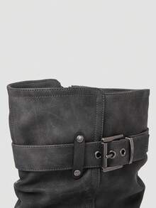 GLOBALWIN Women's Mid Calf Dress Boots Biker Motorcycle Riding Boots Women For Women Fall Boots Halloween Season - 灰色 - 查看 3