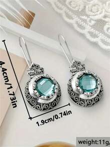 1 paire de boucles d'oreilles pendantes style bohème avec pendentifs ronds en cubic zirconia d'aigue-marine sculptés. Convient aux femmes pour un usage quotidien, des fêtes ou en cadeau de voyage