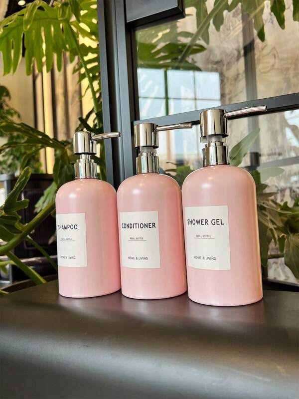 3pcs 500ml Refillable Plastic Bottles - Phthalate-Free Leak-Proof Pump Heads With Waterproof Labels, For Shampoo, Body Wash, Hand Soap, Laundry Detergent - Korean/Japanese Style Bathroom Essential Back To School