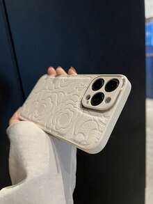 Étui de téléphone en TPU doux avec motif de fleur de camélia, compatible avec 11 12 13 14 15 16 Plus Pro Max, étanche, antichoc, anti-chute, résistant aux rayures - Beige - Voir 3