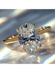 Anillo de compromiso elegante con corte oval de circonita cúbica sintética con incrustación dorada - perfecto para novias, bodas, fiestas y regalos de San Valentín | Piedra brillante de lujo | Engaste de cuatro garras para un ajuste firme, accesorios para fiestas | Joyería elegante