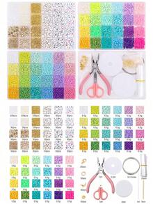 beadia 4 盒/套 8550 件聚合物粘土珠子套装用于制作手链，包括扁平圆形粘土隔珠、弹性线、亚克力扁平珠、延长链等，非常适合生日派对、新年礼物