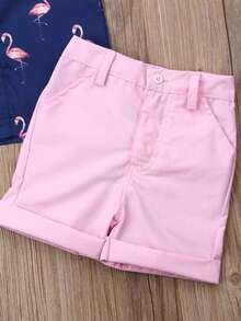 Toddler Baby Boys Clothes Set, Summer Kids Flamingo Print Shirt Top+Solid Shorts - Màu xanh lam - Xem 5
