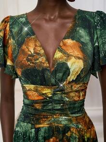 Mgiacy-Lady,New Arrival,V Neck,Halter Neck,Feminine,African Dress,Flounce Sleeve,Heavy Hot Drilling,Long Dress