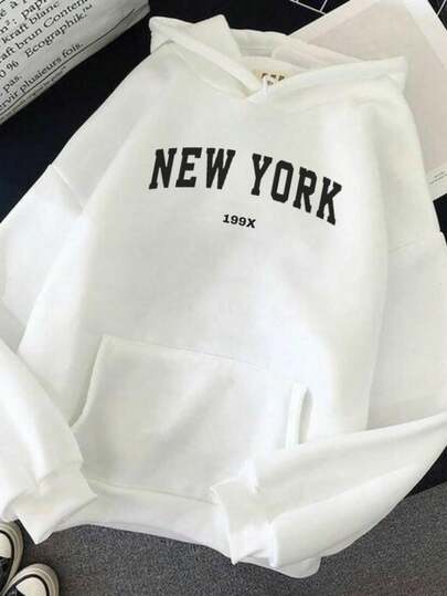 Moletom New York Usa Cits 199x Blusa de frio canguru estampado com Bolso e capuz Flanelada varias cores