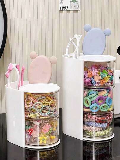 1pc Multi-Layer Compartment Rotating Hair Accessory Storage Box, Hair Clip & Tie Organizer, Kids' Hair Accessories Display Box, Multipurpose Organizer For Combs, Glasses, Makeup Brushes Etc., Simple & Practical PET Material, Perfect Gift For Children's Day And Birthday