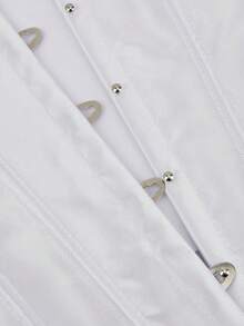 1pc White Vintage Satin Heart Neck Bustier Top, Front Button Back Tie Design, Elegant Sexy Off-Shoulder Bodysuit, Suitable For Valentine's Day, Music Festival, Wedding, Travel & Holiday - White - View 8