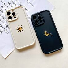 Cartoon Sun Moon Black And White Couple TPU Anti-Drop Mobile Phone Case For 16 15 14 13 12 11 PROMAX PLUS Full Soft Case Anti-Drop XS/ XR/ 7/ 8PLUS/ SE2/ SE3 Couple Simple