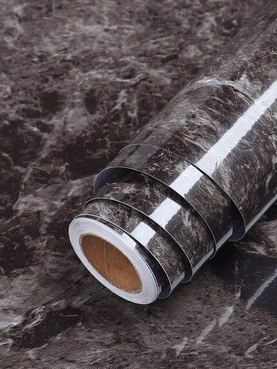 1 卷黑色大理石壁纸，PVC 自粘可移除壁纸，防水、防油、耐热，适用于厨房台面后挡板、橱柜和墙壁装饰保护膜 - 黑色 - 查看 1