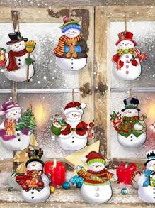 12 pièces Décorations de Noël en bois bonhommes de neige, décorations d'arbre de Noël en bois, fournitures pour fête de Noël
