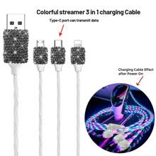 1 pièce Chargeur de voiture 2-en-1/8-en-1 avec strass, câble de charge 3-en-1 avec strass, charge rapide, Type C, USB, adaptateur de voiture, compatible avec Apple, téléphone, caméra de tableau de bord, iPad, GPS, cadeau pour les vacances/anniversaire