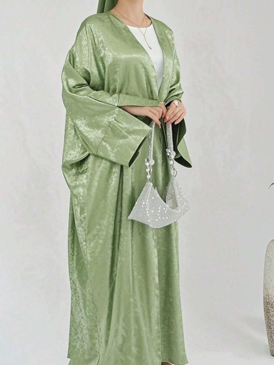 女士扎染蝙蝠袖宽松阿拉伯风格长款开衫、端庄长袍、阿巴雅 - 青梅綠 - 查看 1