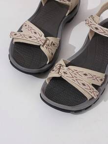 Women's Outdoor Sandals, Beach Shoes With Contrast Color Hook And Loop Strap, Massage Footbed, Non-Slip & Durable Soles, Sport Slides - Beige - View 5