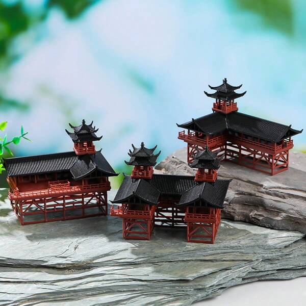 1 Stück 3D gedrucktes Miniatur-Modell traditioneller chinesischer Architektur, ideal für die Dekoration von Aquarien, Mikrolandschaften, Pavillons für Teiche und Gärten