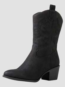 GLOBALWIN Women's Mid Calf The Western Cowgirl Boots Fashion Cowboy Boots For Women Chunky Low Heel Fall Boots Halloween Season - 19yy17black - 查看 4