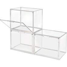 Clear Stackable Plastic Storage Bins With Magnetic Lid, Dustproof Book & Cosmetic Display Cases, Large Figures Collectibles Showcase, Shoe Box, Protection Organizer (Transparent, L-3 Pack)