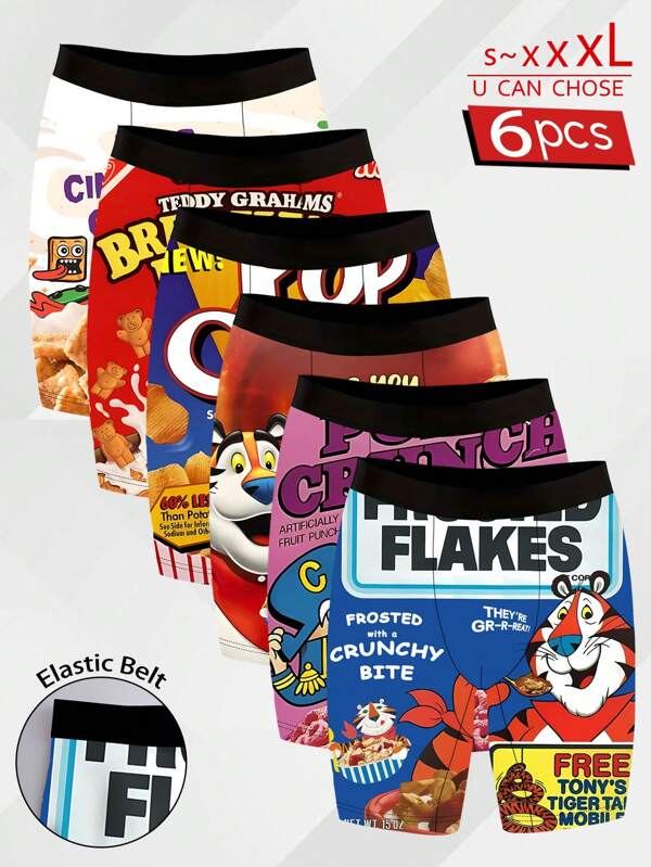 DOKER 6 Pieces Of Men's Novel Elongated Boxer Shorts With Personalized Printed Patterns, Soft And Skin Friendly, Quick Drying And Breathable, Elastic Fabric, Positioned Digital Printing, Men's Boxing Shorts, Fashionable And Casual, Suitable For Sports, Home Cycling, Etc