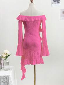 Đầm nữ trễ vai xếp ly thanh lịch lãng mạn, thích hợp cho buổi hẹn hò, tiệc tùng, ngày Valentine, ôm sát. - Màu Hồng Tươi - Xem 10