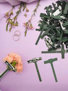 6Pcs Brooch For Groom Bridal Wedding, DIY Corsage Pins, Wedding Buttonhole Flowers Pin, High-End Bouquet Holder, Wedding Corsage Making Material T-Shaped Chest Buckle, Holder, Valentine's Day Flower Bundle Stand, Wedding Supplies - Multicolor - View 2