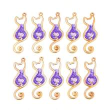 10 pingentes de silhueta de gato em formato de coração, metal e acrílico, acessórios faça você mesmo para brincos, chaveiros, bolsas - ótimo presente para amigos, familiares, professores, namorados, artesanato faça você mesmo unissex