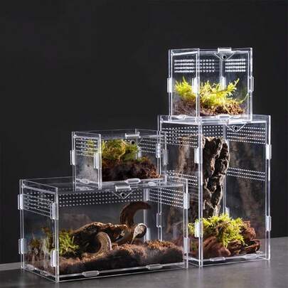 Terrarium Akrilik Anti Bocor dengan Transparansi Tinggi, Cocok untuk Ular dan Kadal - Mudah Dibersihkan, Desain Bernapas, Nyaman untuk Perawatan dan Pengamatan Hewan Peliharaan, Bentuk Persegi Panjang