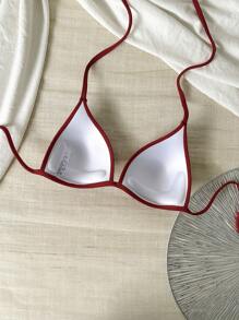 1pc Burgundy Striped Casual Camisole Top, Versatile - Burgundy - View 3