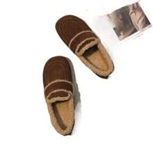 Zapatos mullidos de mujer tipo botín, zapatos planos de estilo retro con diseño deslizante, con revestimiento de terciopelo y algodón