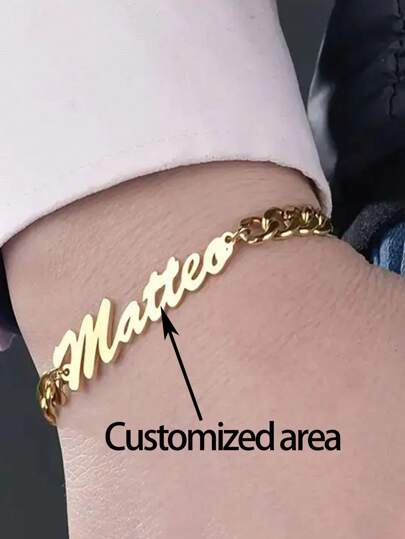 1pc Custom Name Bracelet, Men's Chain Personalized Stainless Steel Adjustable Charm Bracelet, Custom Gold Brand Jewelry Couple Memorial Gift Boyfriend Birthday Gift Gold, Rose Gold Stylish, Fall Fashion, Vintage, Unisex, Simple