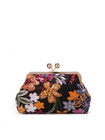 Avondtas met pailletten. Prachtig vervaardigde avondtas met onregelmatig paillettenborduurwerk en bloemenmotieven. Clutch, ideaal voor feesten, bruiloften, gala's, diners/banketten, diners/banketten, het beste cadeau voor vrouwen, moeders, leraren, vriendinnen, bruidsmeisjes. Lichtgewicht clutch.